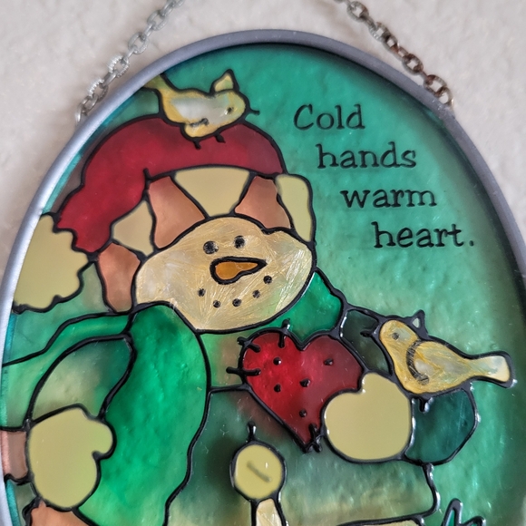 Vintage Stained Glass "Cold Hands Warm Heart" Christmas Sun Catcher 4.5" - Picture 4 of 9
